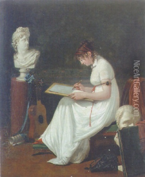 Portrait Of An Artist Drawing After The Antique Oil Painting - Francois Jean (Jean Francois) Sablet