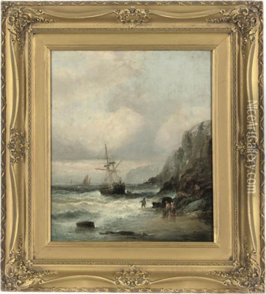 Wreck On The Yorkshire Coast Oil Painting - William A. Thornley Or Thornber