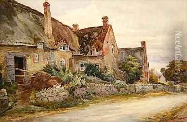 Thatched Cottage with Barn Adjoining Oil Painting - John Fulleylove