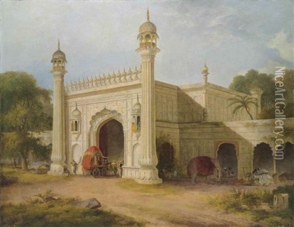 The Gate Of Serai, At Chandpore, In The Rohilla District, East Indies Oil Painting - Thomas Daniell