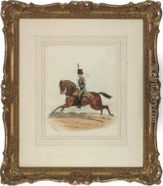 A Mounted Officer Of The 
Princess Charlotte Of Wales's Dragoonguards; And A Mounted Officer Of 
The 20th Royal Hussars Oil Painting - Richard Simkin