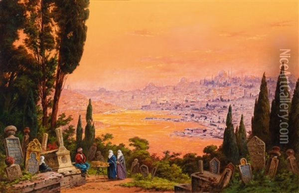 Constantinopel Mit Dem Goldenden Horn Von Ejub Aus Gesehen Oil Painting - Friedrich Perlberg