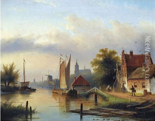 A Town By The River Oil Painting - Jan Jacob Coenraad Spohler
