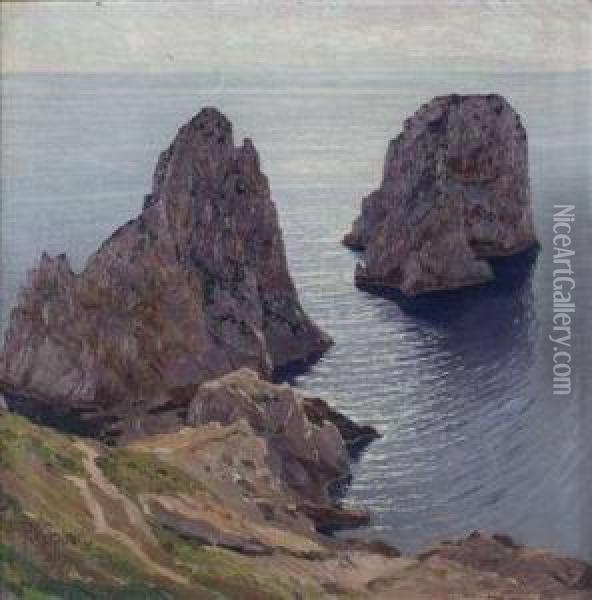 Die Faraglioni-klippen Bei Capri Oil Painting - Paul von Spaun