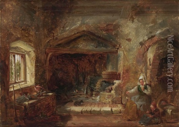 Bauernfamilie In Der Kuche Oil Painting - Frederick Goodall