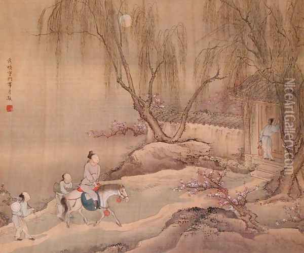 Figures from an album of Figures, Landscape and Architecture, 1740 Oil Painting - Yuan Yao