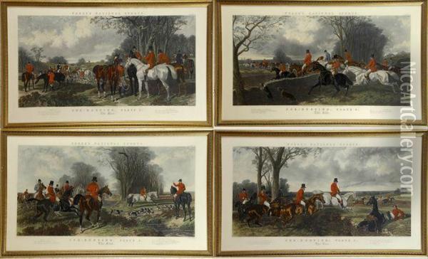 Four Hunt Scenes Oil Painting - John Frederick Herring Snr