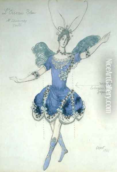L'Oiseau Bleu, costume design for 'The Sleeping Princess', 1921 Oil Painting - Leon Samoilovitch Bakst