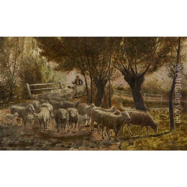 Bringing Home The Flock Oil Painting - Alfred Glendening Jr.