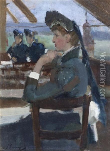 A 'mary Stuart' Waitress (thoughts Afar) Oil Painting - John Lavery