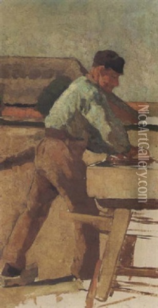 A Workman At A Bench Oil Painting - Alexander Gerhard Anton van Rappard
