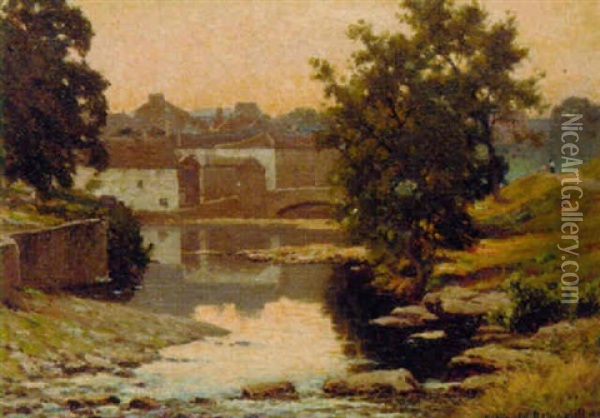 A Quiet Evening On The Eden, Kikby Stephen Oil Painting - Reginald Aspinwall