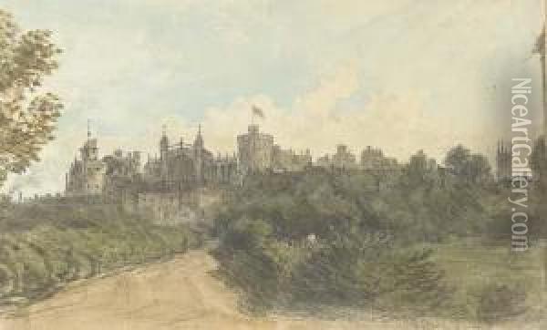 A View Of Windsor Castle From Clewer Lane Oil Painting - Dr. William Crotch