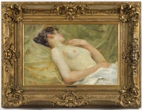 Reclining Female Nude Oil Painting - Vlacho Bukovac