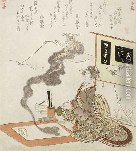 Dragon Emerging from the First painting of the New Year, 1820 Oil Painting - Ryuryukyo Shinsai