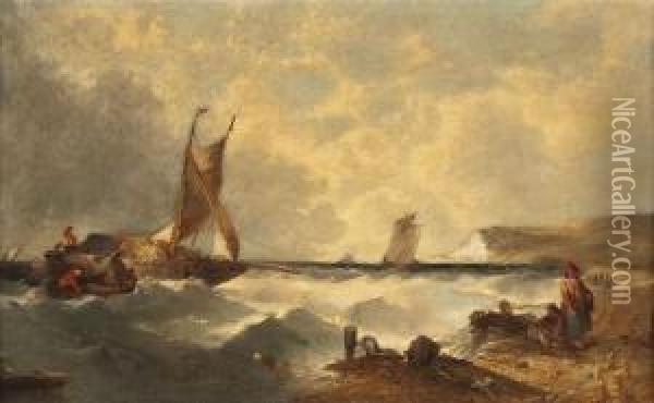 Fischerboote An Sturmischer Kuste Oil Painting - Alfred Montague
