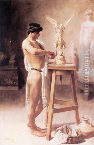 In the Sculptor's Studio Oil Painting - Christian Meyer Ross