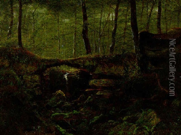 A Mossy Forest Brook Oil Painting - James Hope