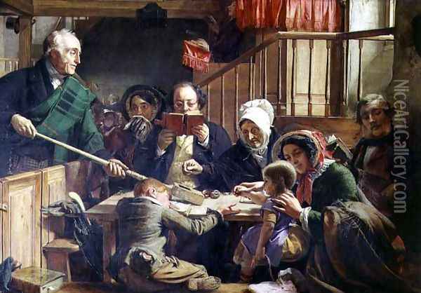 Collecting the Offering in a Scottish Kirk, 1855 Oil Painting - John Phillip
