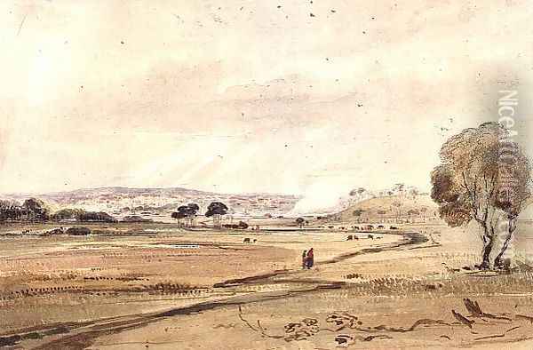 Sketch of the general appearance of Melbourne, Port Philip from the southward, c.1840 Oil Painting - Robert Russell