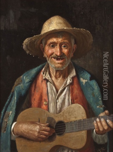 Italienischer Vagabund Mit Gitarre Oil Painting - Giulio Amadio