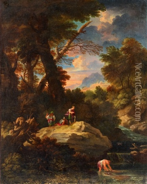 Southern Evening Landscape With Figures Oil Painting - Andrea Locatelli