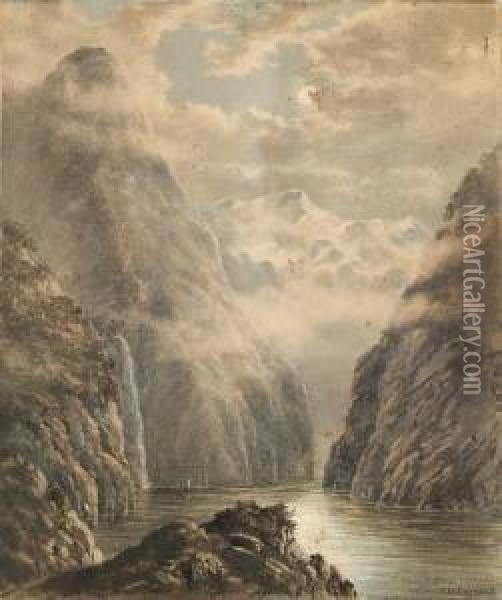 Milford Sound, New Zealand Oil Painting - Charles Decimus Barraud