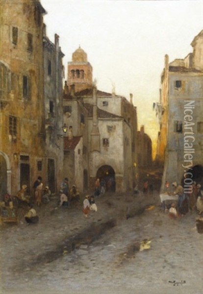 Belebte Strassenszene In Venedig Oil Painting - Wilhelm von Gegerfelt