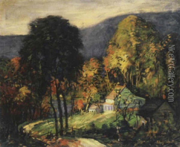 Houses Tucked Away In A Valley, In Autumn Oil Painting - Arthur Clifton Goodwin