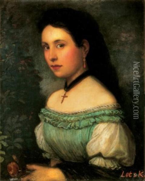 Young Girl With Coralle Earring Oil Painting - Karoly Lotz