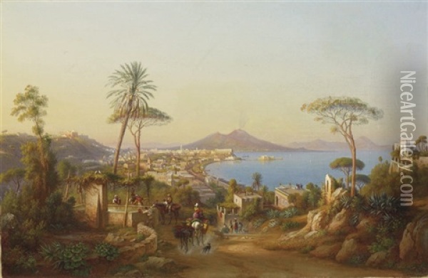 Neapel Mit Vesuv Oil Painting - Johann-Rudolph Buhlmann