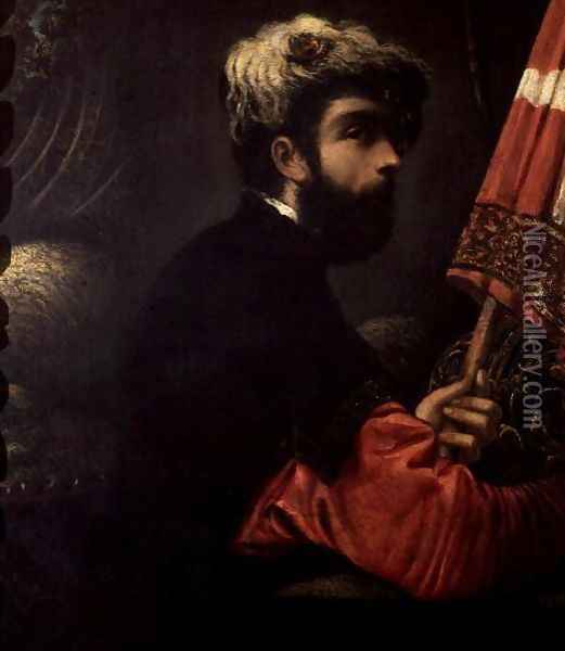 Portrait of a Man as Saint George, c.1540-50 Oil Painting - Jacopo Tintoretto (Robusti)