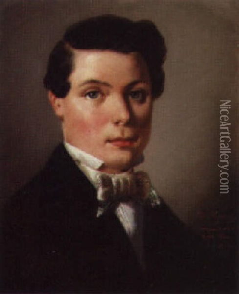 Portrait Of A Gentleman, Thought To Be The Artist, Head And Shoulders, Wearing A Dark Suit And A Bow Tie Oil Painting - Paul Seignac