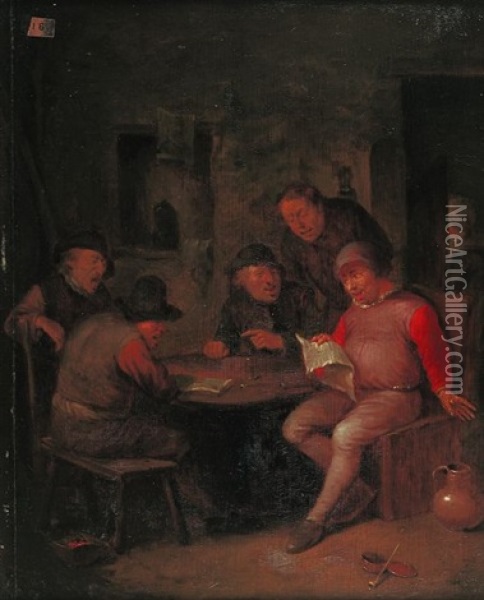 Scene De Lecture Dans Une Auberge Oil Painting - Egbert van Heemskerck the Younger