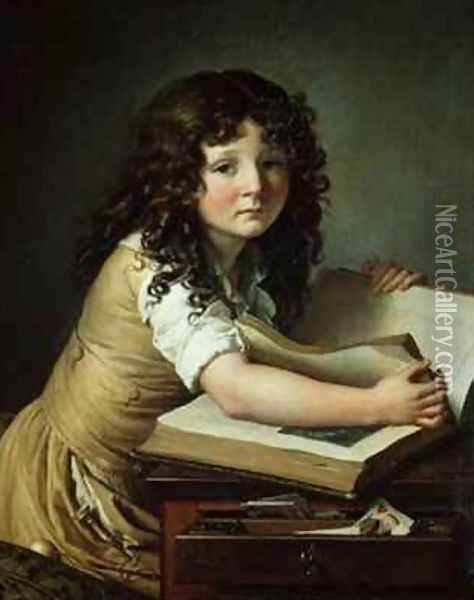 A child looking at pictures in a book Oil Painting - Anne-Louis Girodet de Roucy-Triosson