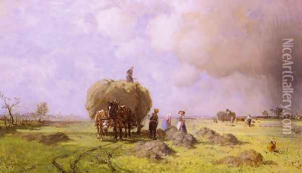 The Haystacks Oil Painting - Robert Schleich