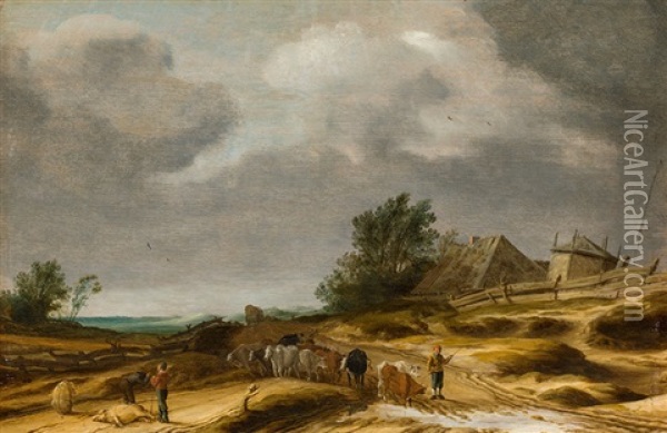 Dune Landscape With Farmhouse Oil Painting - Salomon van Ruysdael