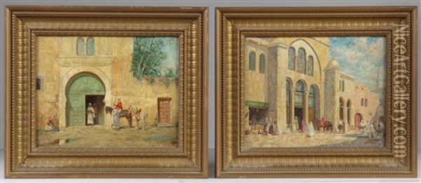 Palace In The Orient And The Green Door (pair) Oil Painting - Addison Thomas Millar