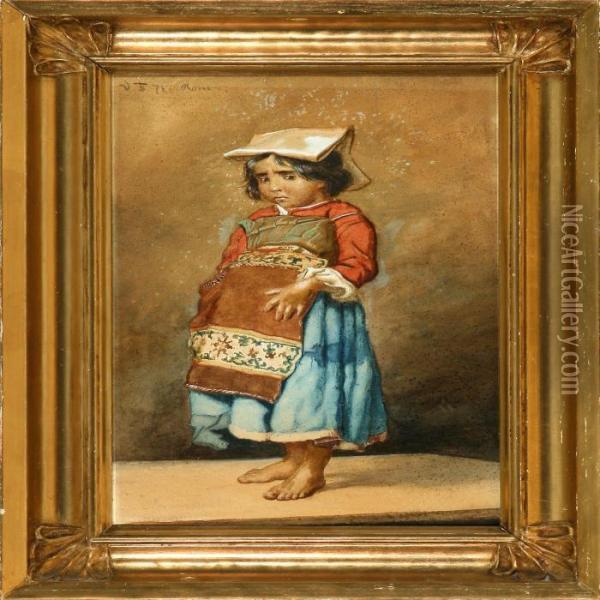 A Bare-fooded Little Italian Girl Oil Painting - Wenzel Ulrik Tornoe
