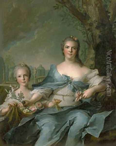 The Duchess of Parma and her daughter Isabelle Oil Painting - Jean-Marc Nattier