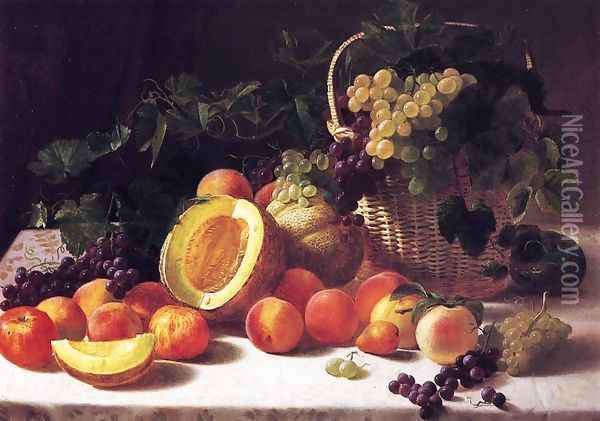 Still Life with Basket of Grapes Oil Painting - George Hetzel