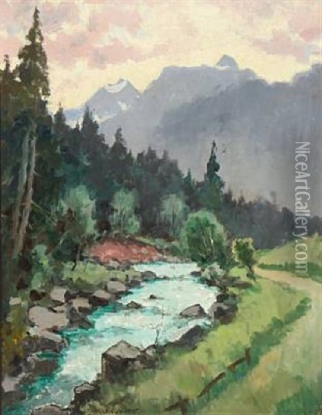 Mountain Landscape From Steinach Am Brenner Oil Painting - Julius Von Kaan-Albest