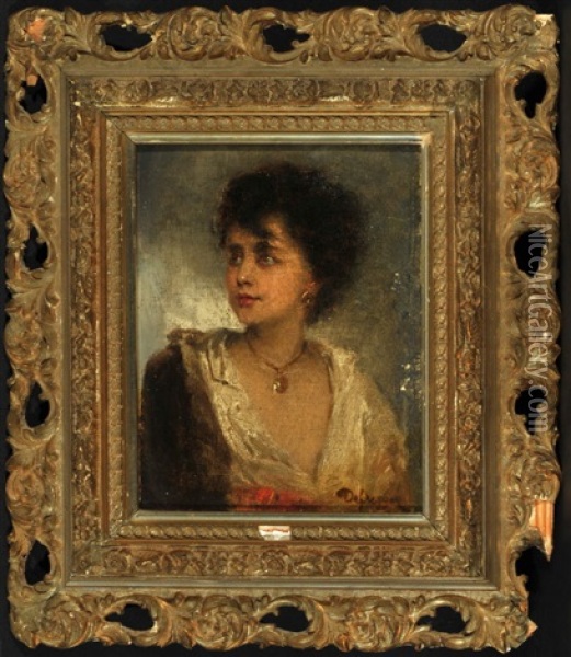 Portrait Einer Dame Mit Weiser Bluse Und Goldschmuck Oil Painting - Franz Von Defregger