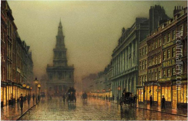 Evening Onthe Strand Looking Towards St Mary's, London Oil Painting - John Atkinson Grimshaw