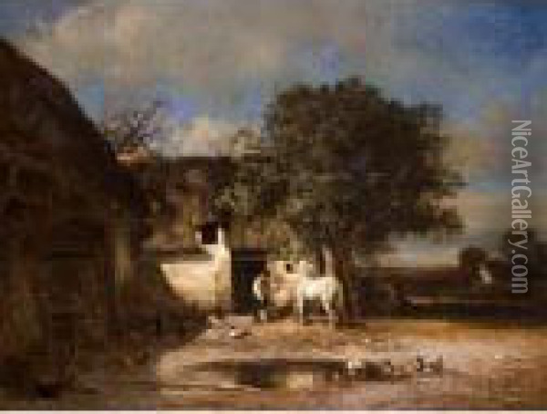In The Farmyard Oil Painting - Giuseppe Palizzi