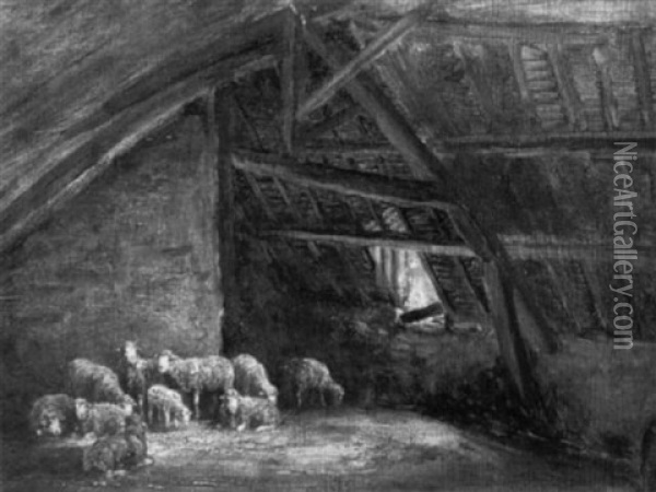 Schafe In Einer Scheune Oil Painting - Charles Emile Jacque