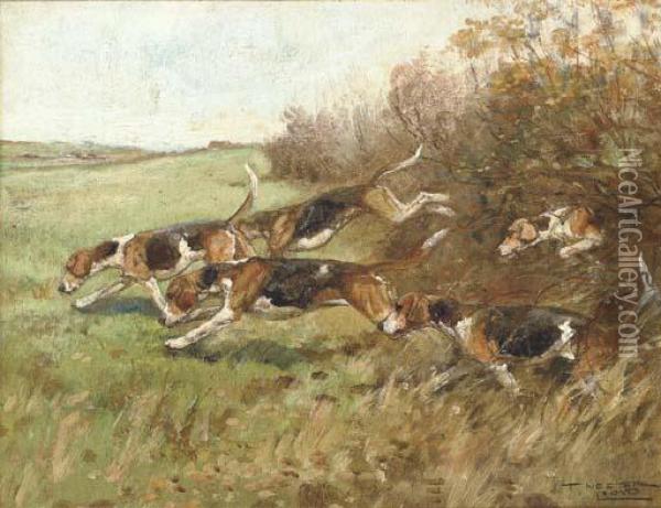 Hounds On The Scent Oil Painting - Thomas Ivester Lloyd