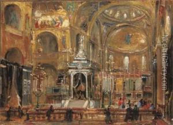 A View Of The Choir Of The Basilica Of Saint Mark, Venice Oil Painting - Ippolito Caffi