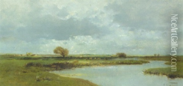 Sommerliche Flusslandschaft (bei Dachau?) Oil Painting - Louis (Ludwig) Neubert