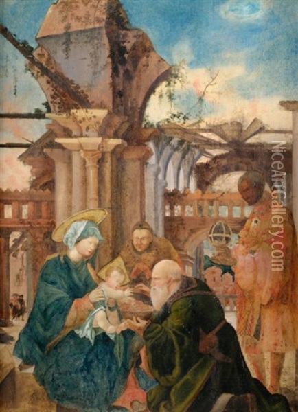 Die Anbetung Der Heiligen Drei Konige Oil Painting - Albrecht Altdorfer